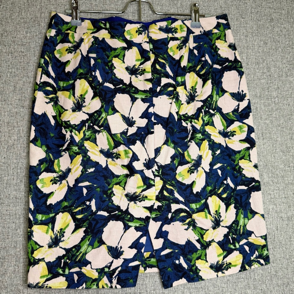 J. Crew Blue and Green Floral Pencil Skirt Size 8 100% Cotton‎ - Picture 2 of 5
